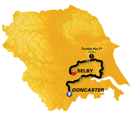 Overview map of Stage 1, Tour de Yorkshire 2019
