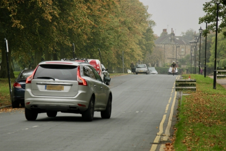 Cyclist & traffic, Beech Grove Harrogate