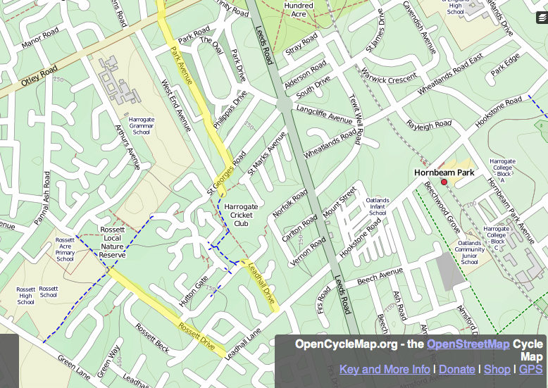 Map of cycle route through Harrogate County Ground Map of cycle route through Harrogate County Ground