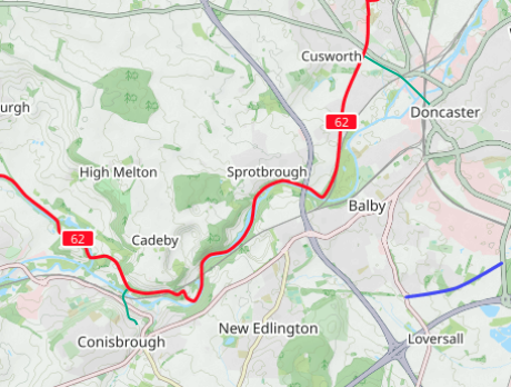 Doncaster to Conisbrough overview map