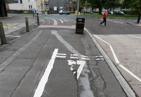 Cycle lane and bin on East Parade Cycle lane and bin on East Parade