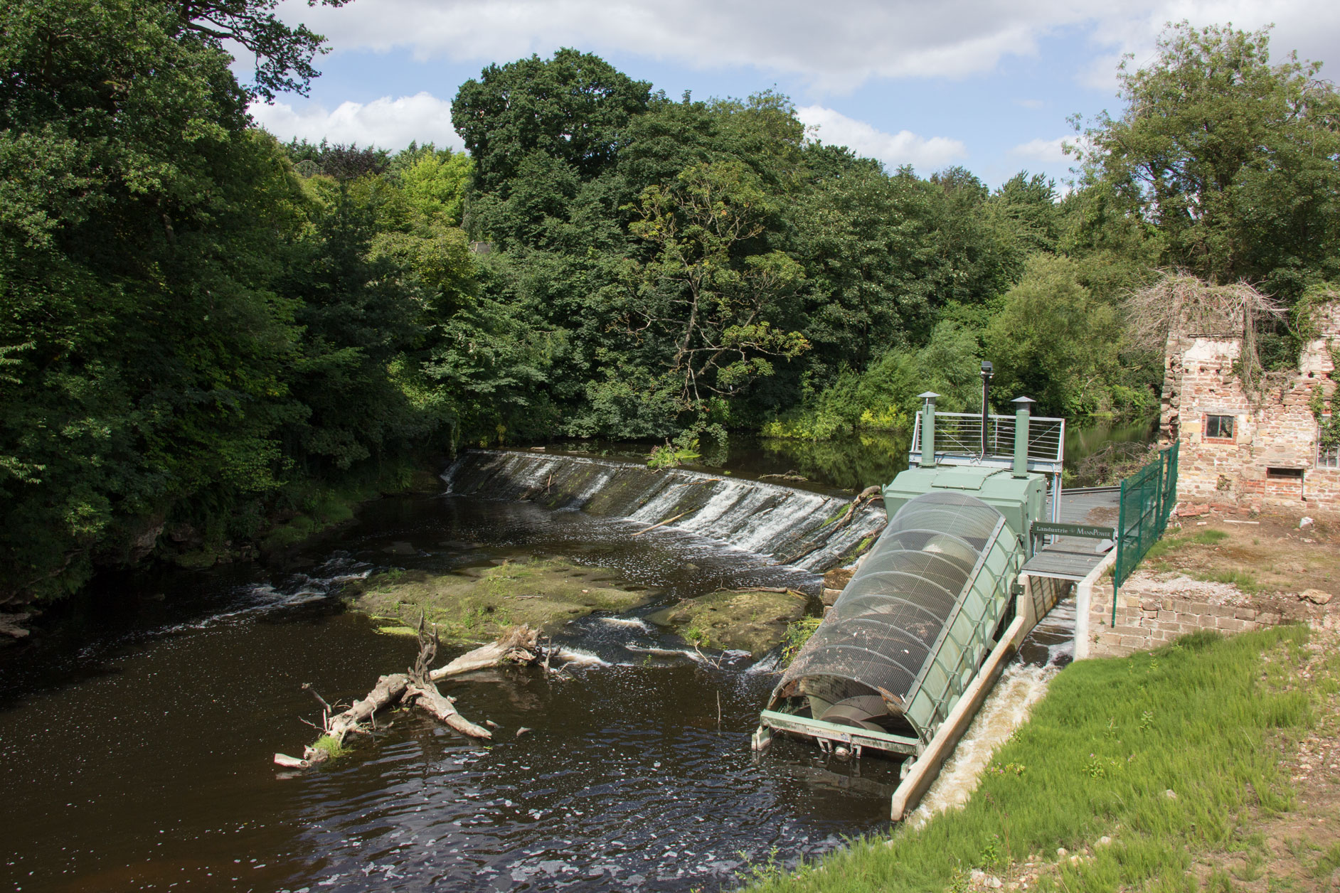 Weir and Archimedes screw at Goldsborough Mill Farm Weir and Archimedes screw at Goldsborough Mill Farm