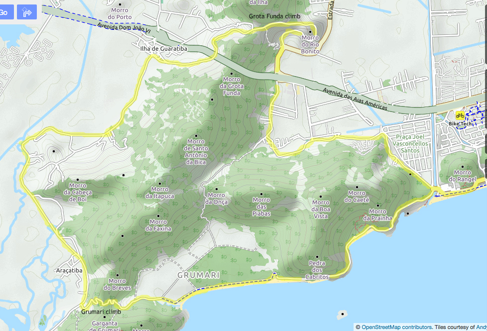 Map of Grumari circuit, part of the Olympic cycling individual time trial