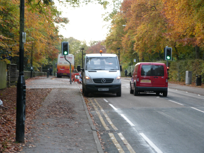 Works vehicles obstructing Hookstone Drive cycle lane Works vehicles obstructing Hookstone Drive cycle lane