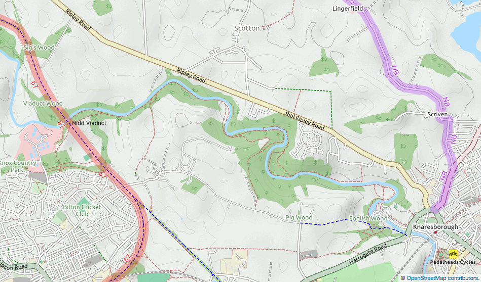 Map showing the Nidd Gorge and Viaduct Map showing the Nidd Gorge and Viaduct