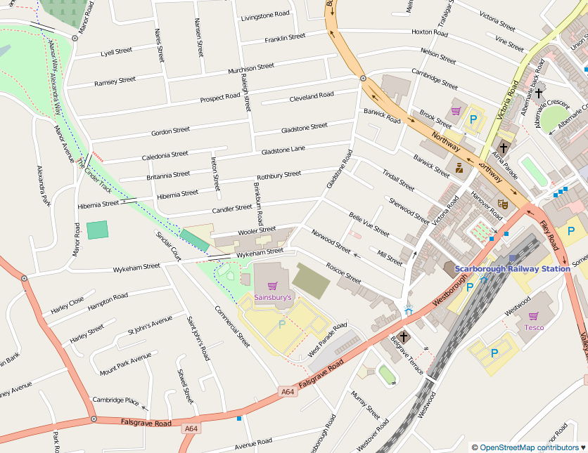 Map showing the start of the Cinder Track, Scarborough