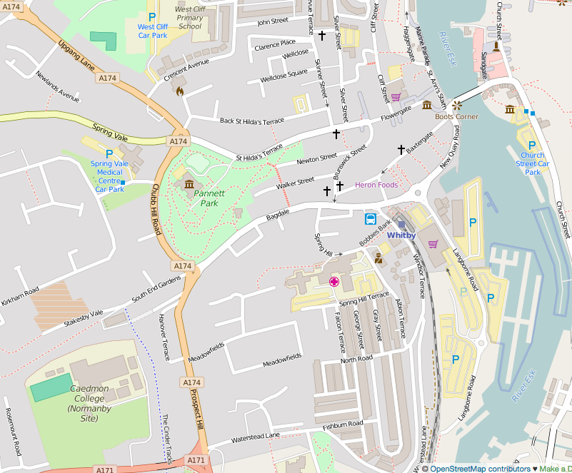 Map showing start of Cinder Track, Whitby