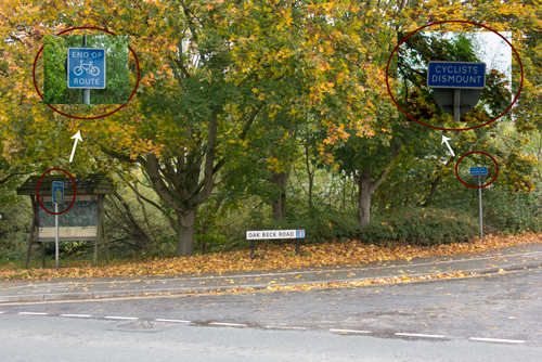Cycle signs on Oak Beck Road