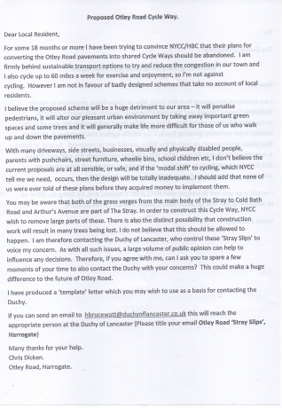 Anti-Otley Road cycleway leaflet