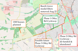 Map showing Otley Road Cycleway
