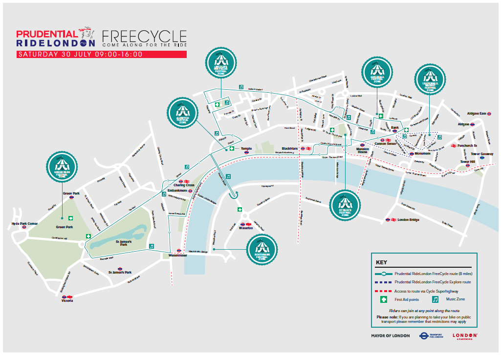 RideLondon 2016 FreeCycle route map