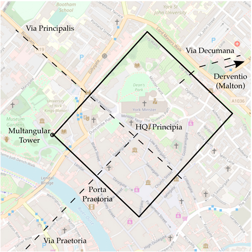 Map showing location of York's Roman fort
