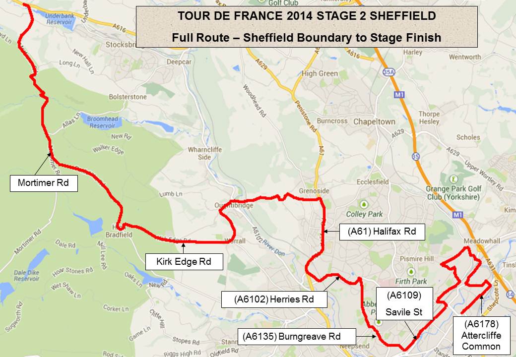 Map of Stage 2, Tour de France 2014, in the City of Sheffield Map of Stage 2, Tour de France 2014, in the City of Sheffield
