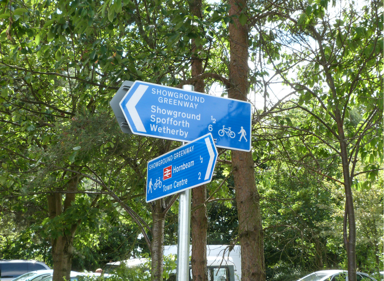 Signs on Hornbeam Park for Showground Greenway Signs on Hornbeam Park for Showground Greenway